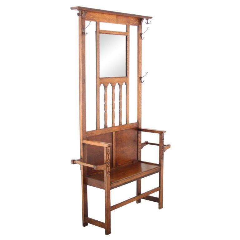 Hand-Carved English Solid Oak Hallstand