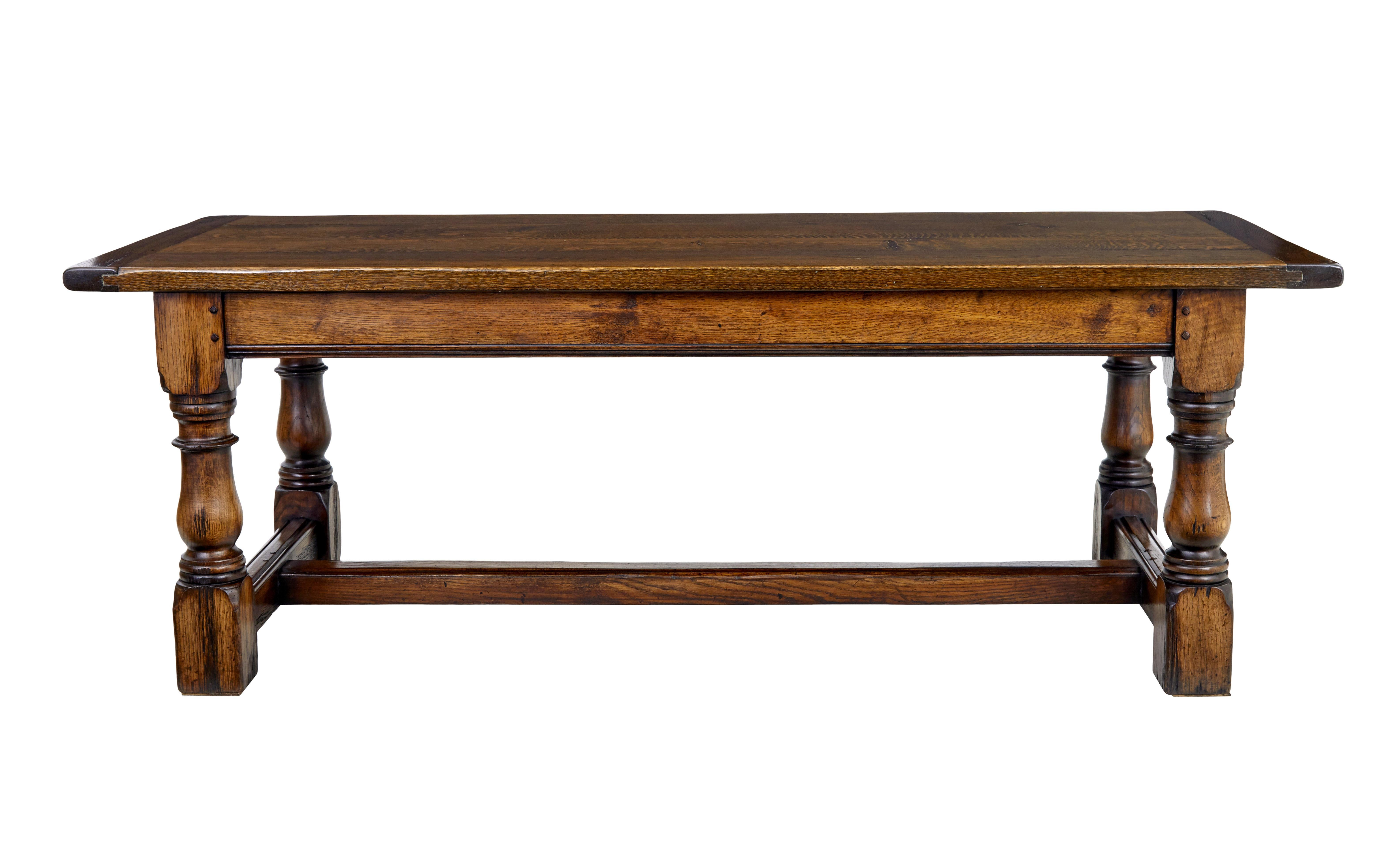 Country English solid oak refectory dining table For Sale