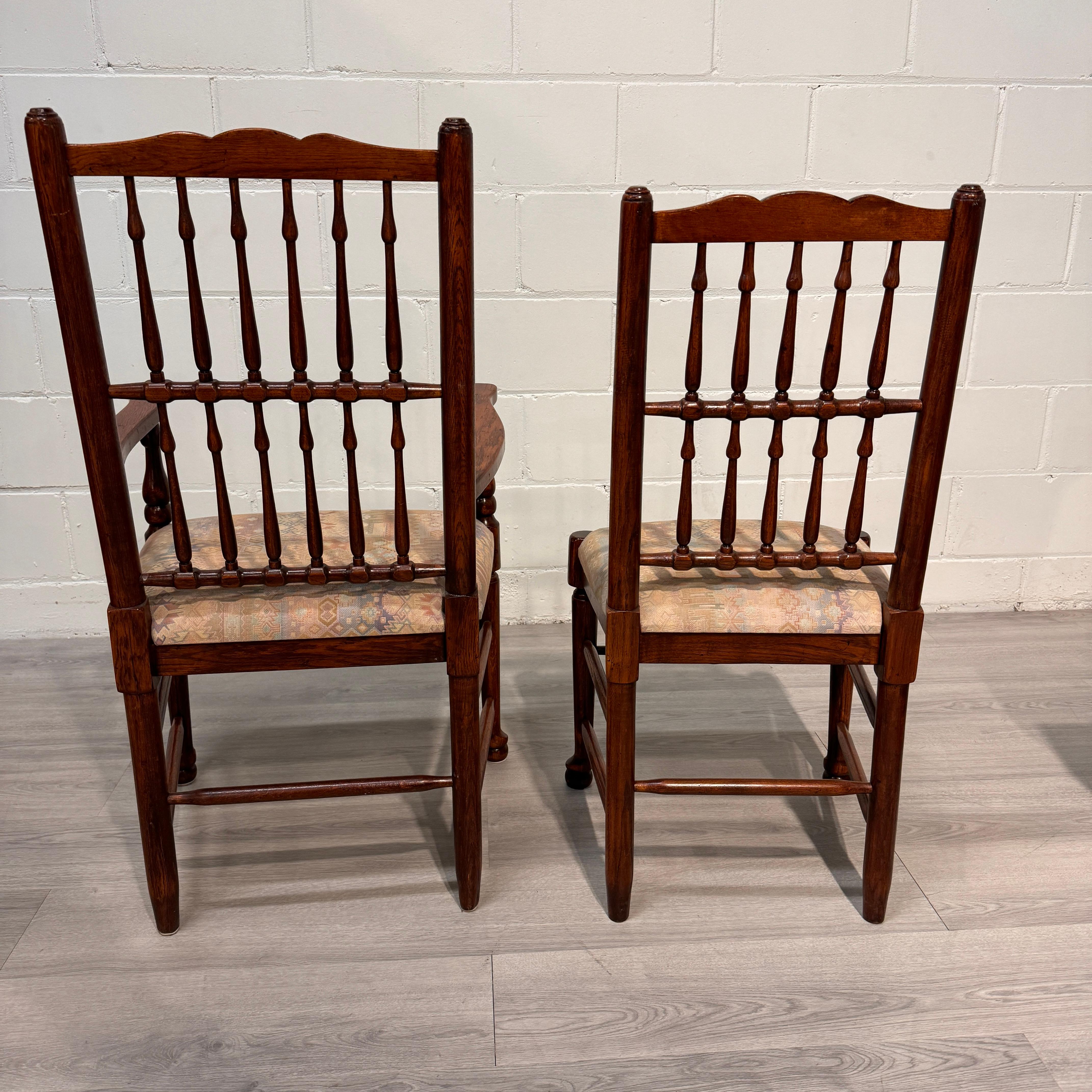20th Century English Solid Oak Spindle Back Dining Chairs Set of 8 For Sale