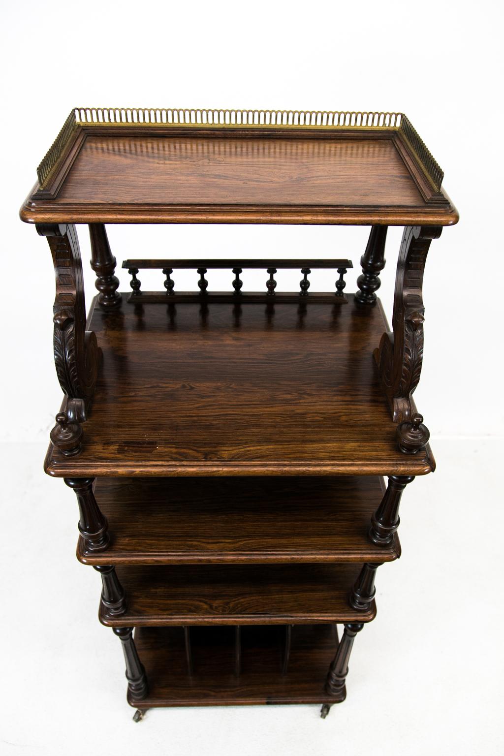 Hand-Carved English Solid Rosewood Four-Tiered Shelf For Sale
