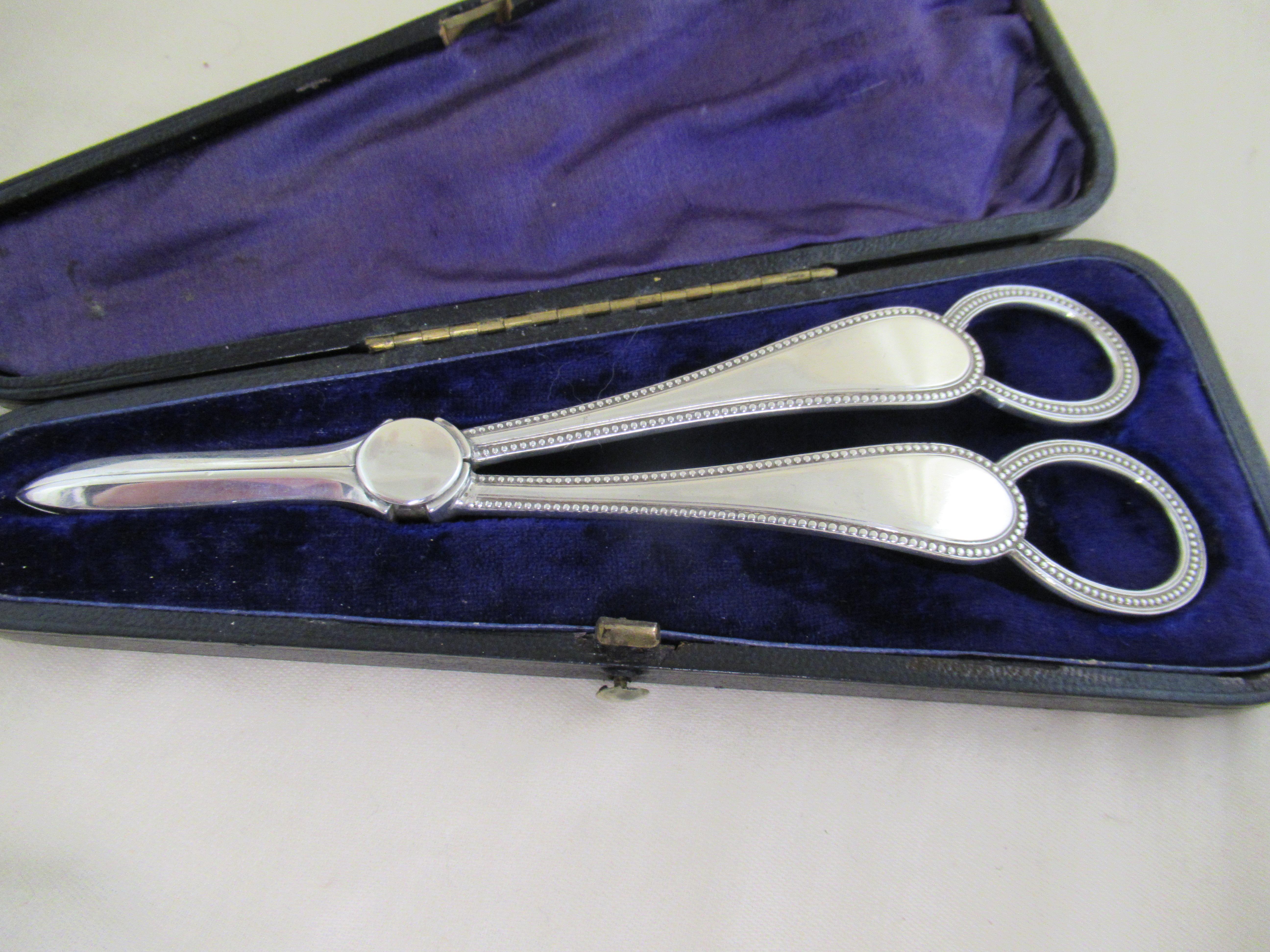 English Solid Silver, Boxed Grape Scissors, Hallmarke-SHEFFIELD 1897 2