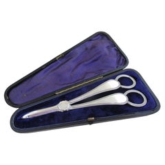 English Solid Silver, Boxed Grape Scissors, Hallmarke-SHEFFIELD 1897