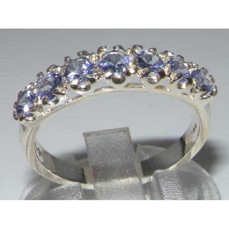 For Sale:  English Solid Sterling Silver 7 Stone Tanzanite Half Eternity Ring Customizable 2