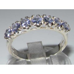 English Solid Sterling Silver 7 Stone Tanzanite Half Eternity Ring Customizable