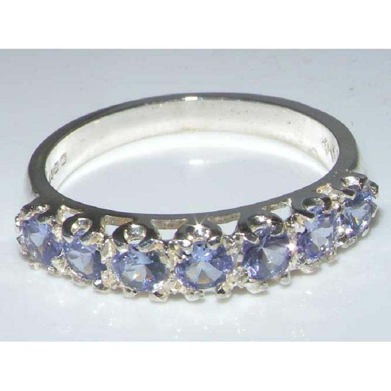 For Sale:  English Solid Sterling Silver 7 Stone Tanzanite Half Eternity Ring Customizable 4