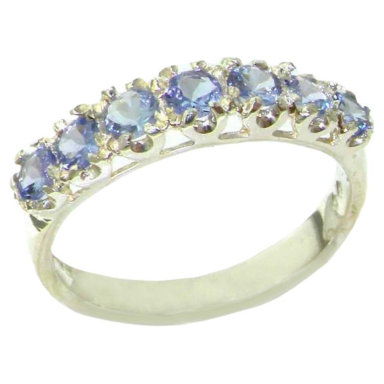 For Sale:  English Solid Sterling Silver 7 Stone Tanzanite Half Eternity Ring Customizable
