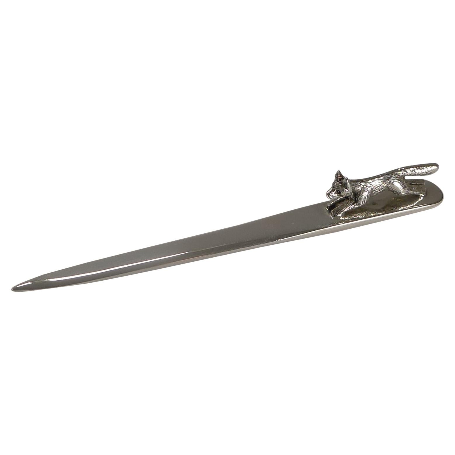 English Solid Sterling Silver Letter Opener, Fox, 1935 at 1stDibs