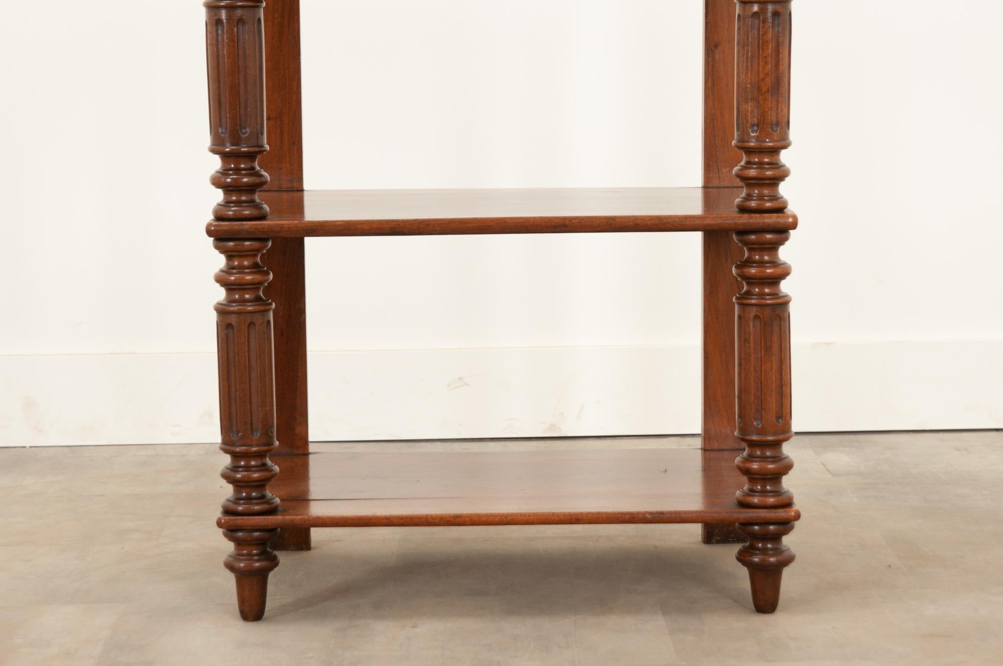 Patinated English Solid Walnut Etagere For Sale