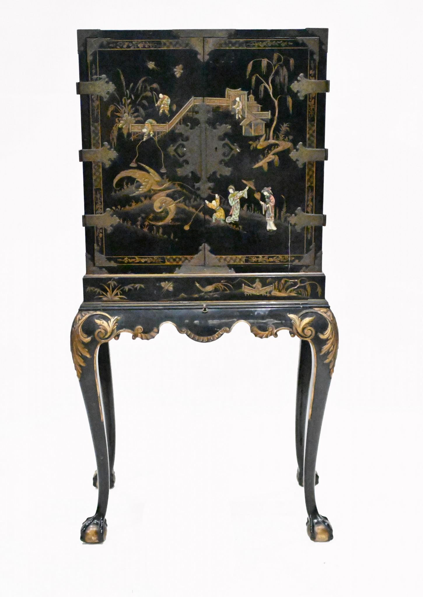 You are viewing a gorgeous antique speciman cabinet in the Chinese manner
We date the piece to circa 1900 and it features a plethora of intricate hand painted Chinoiserie
The two doors open out to reveal the numerous drawers inside
On every surface