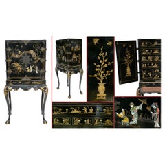 English Specimen Cabinet Chinoiserie Lacquer 1900 Antique