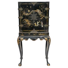 English Specimen Cabinet Chinoiserie Lacquer 1900 Antique