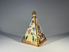 English Spode Bone China Pyramid, Gilded Imari Paperweight