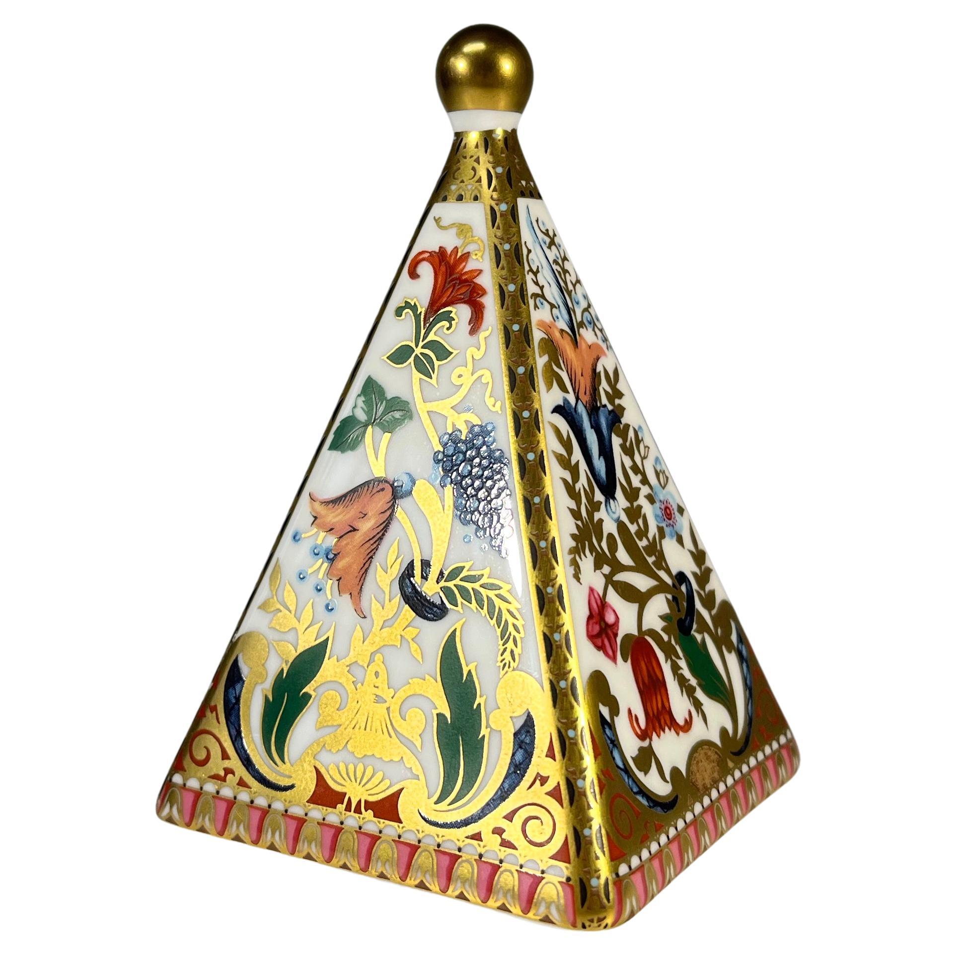 English Spode Bone China Pyramid, Gilded Imari Paperweight