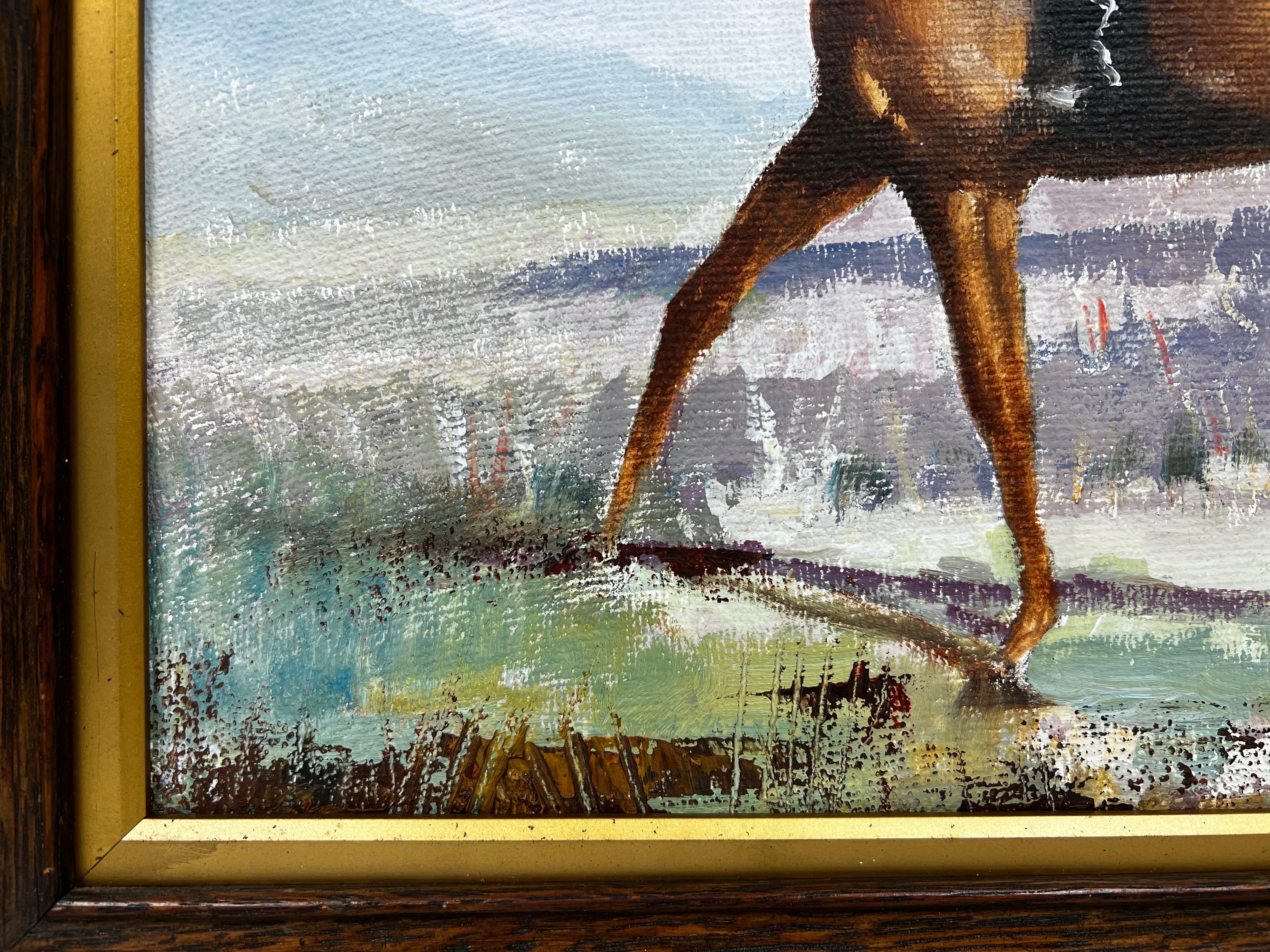 Classic British Sporting Art Oil Painting Huntsman on Horseback Winter Landscape For Sale 1