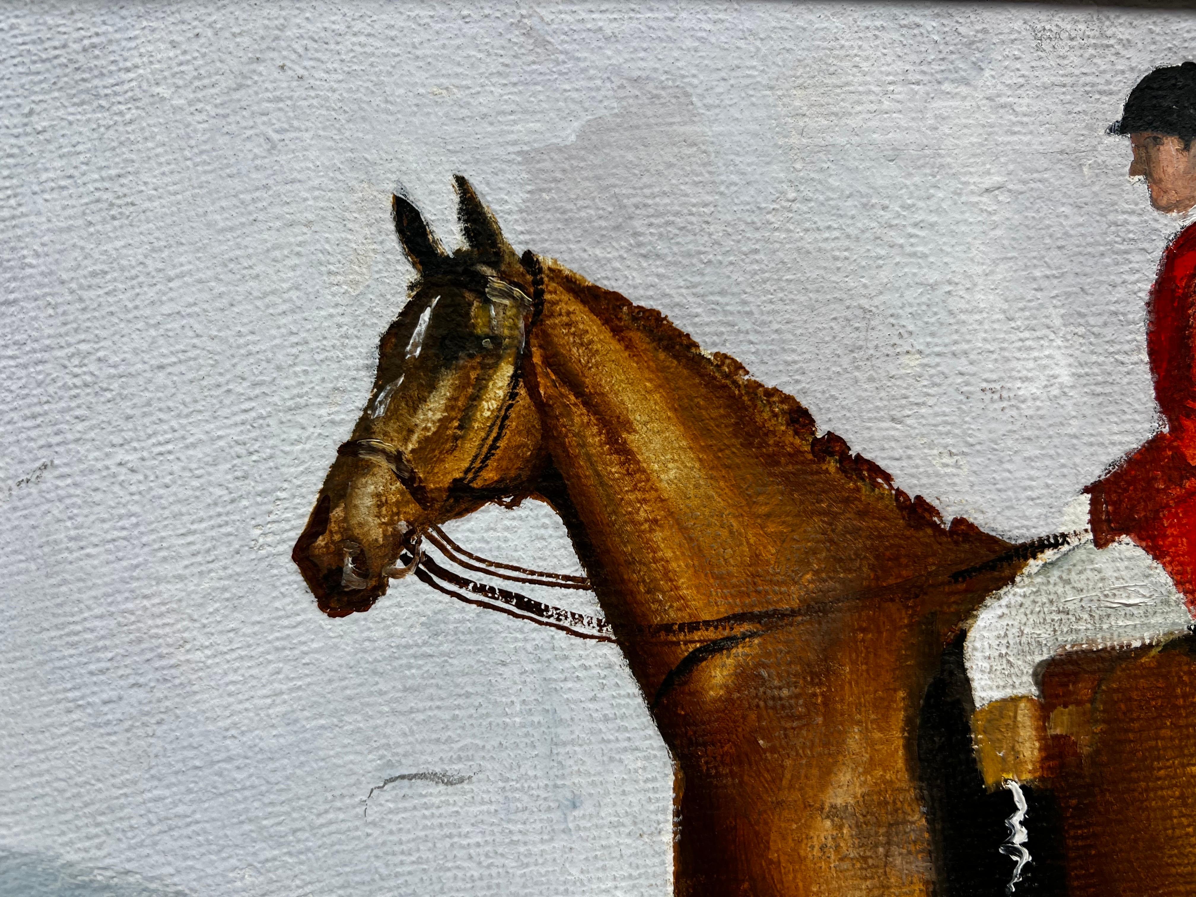 Classic British Sporting Art Oil Painting Huntsman on Horseback Winter Landscape For Sale 2