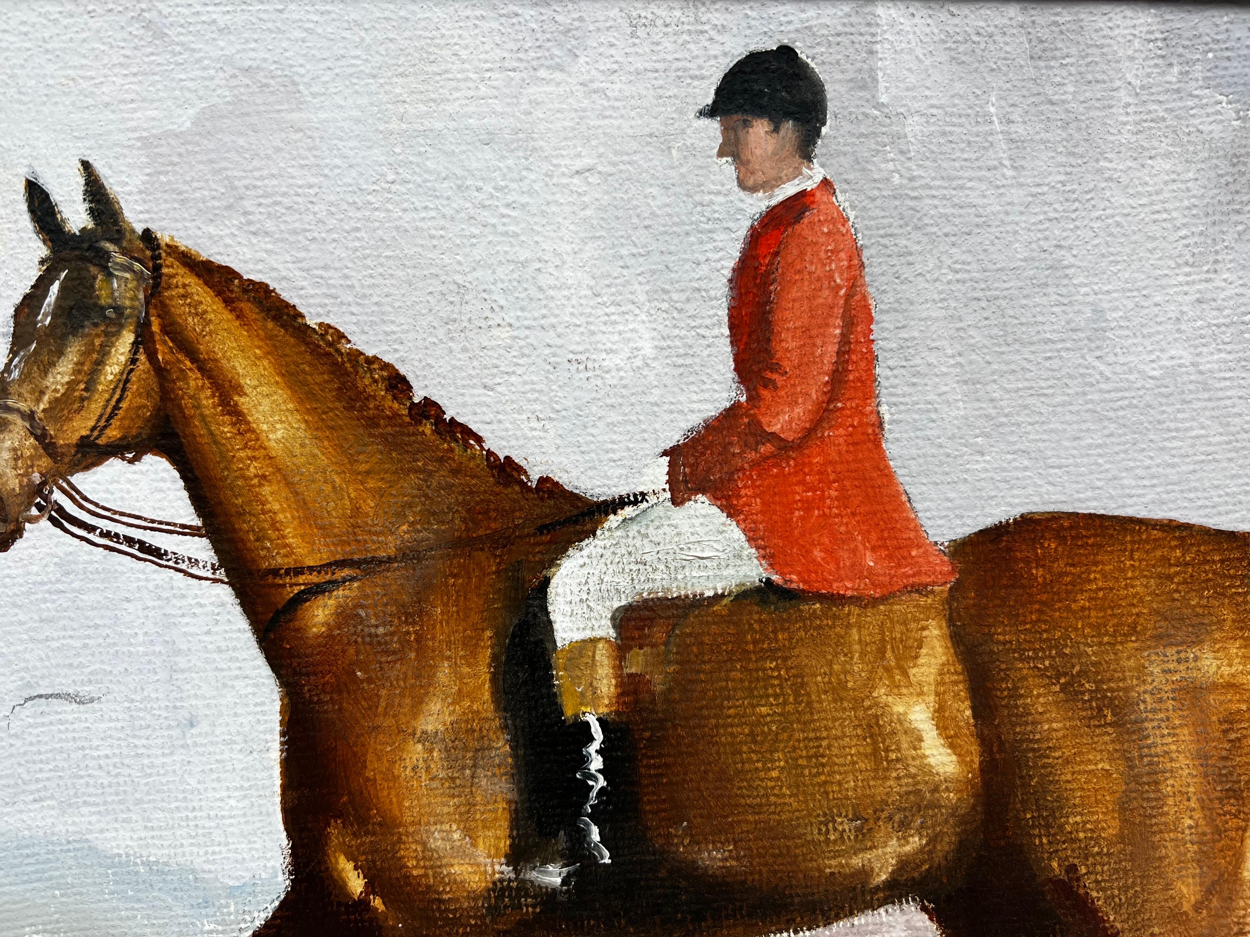 Classic British Sporting Art Oil Painting Huntsman on Horseback Winter Landscape For Sale 3