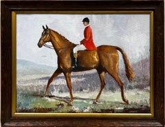 Retro Classic British Sporting Art Oil Painting Huntsman on Horseback Winter Landscape
