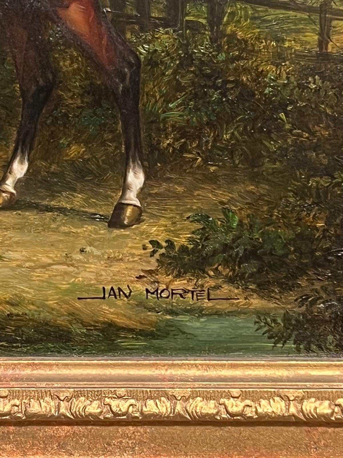 Two Thoroughbred Horses Standing in Landscape Fine Oil Painting, signed 5