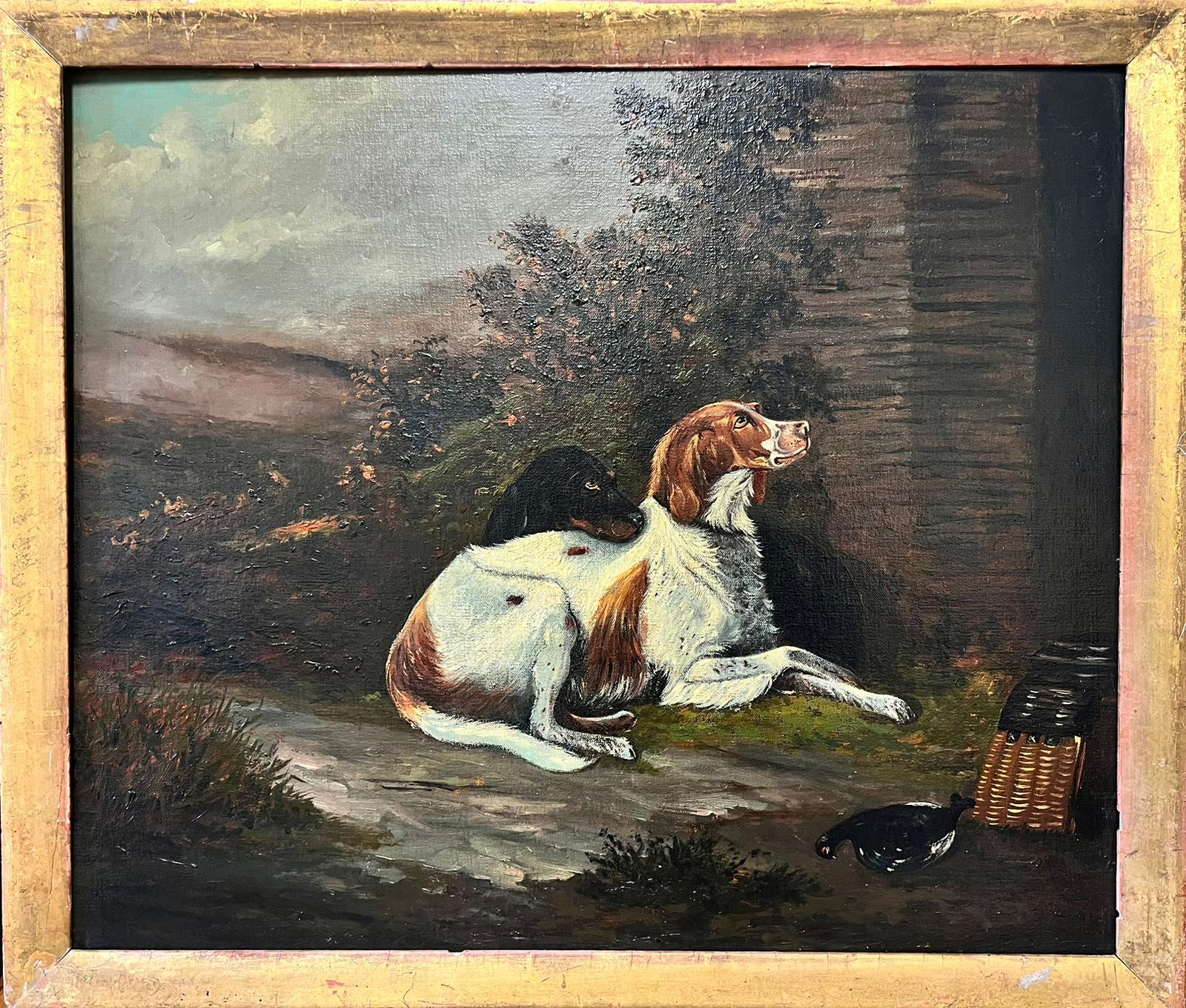 Attente du maître Deux chiens de chasse à l'extérieur de la maison du garde-chasse Peinture à l'huile - Painting de English Sporting Art