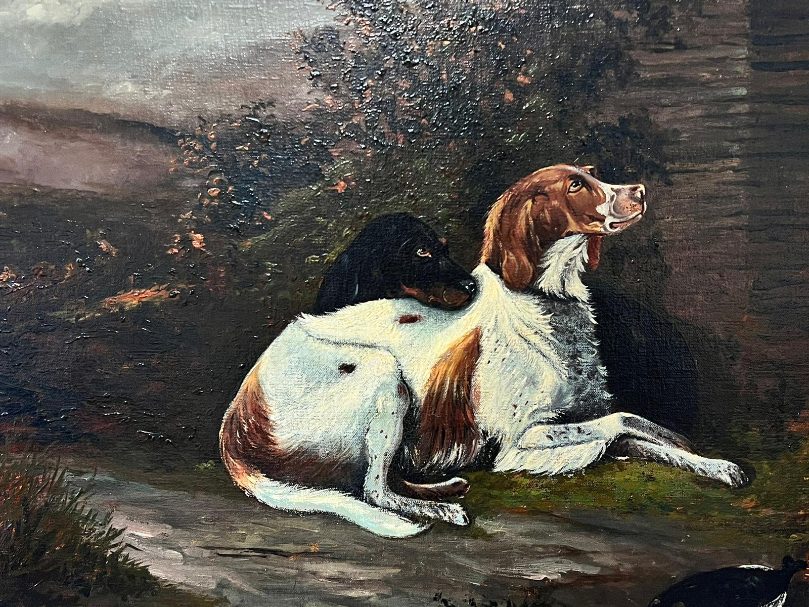 Esperando al amo Dos perros de caza fuera de Gamekeepers Cottage Pintura al óleo - Painting Victoriano de English Sporting Art