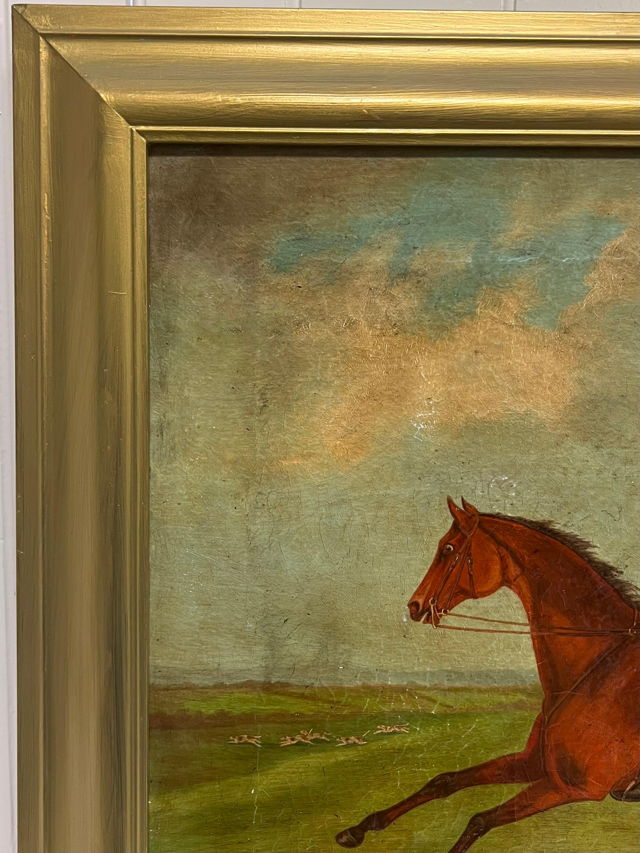 Antique English Hunting Scene Oil Painting Huntsman on Horseback, framed 6