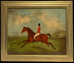 Antico dipinto ad olio di scena di caccia inglese Cacciatore a cavallo, incorniciato