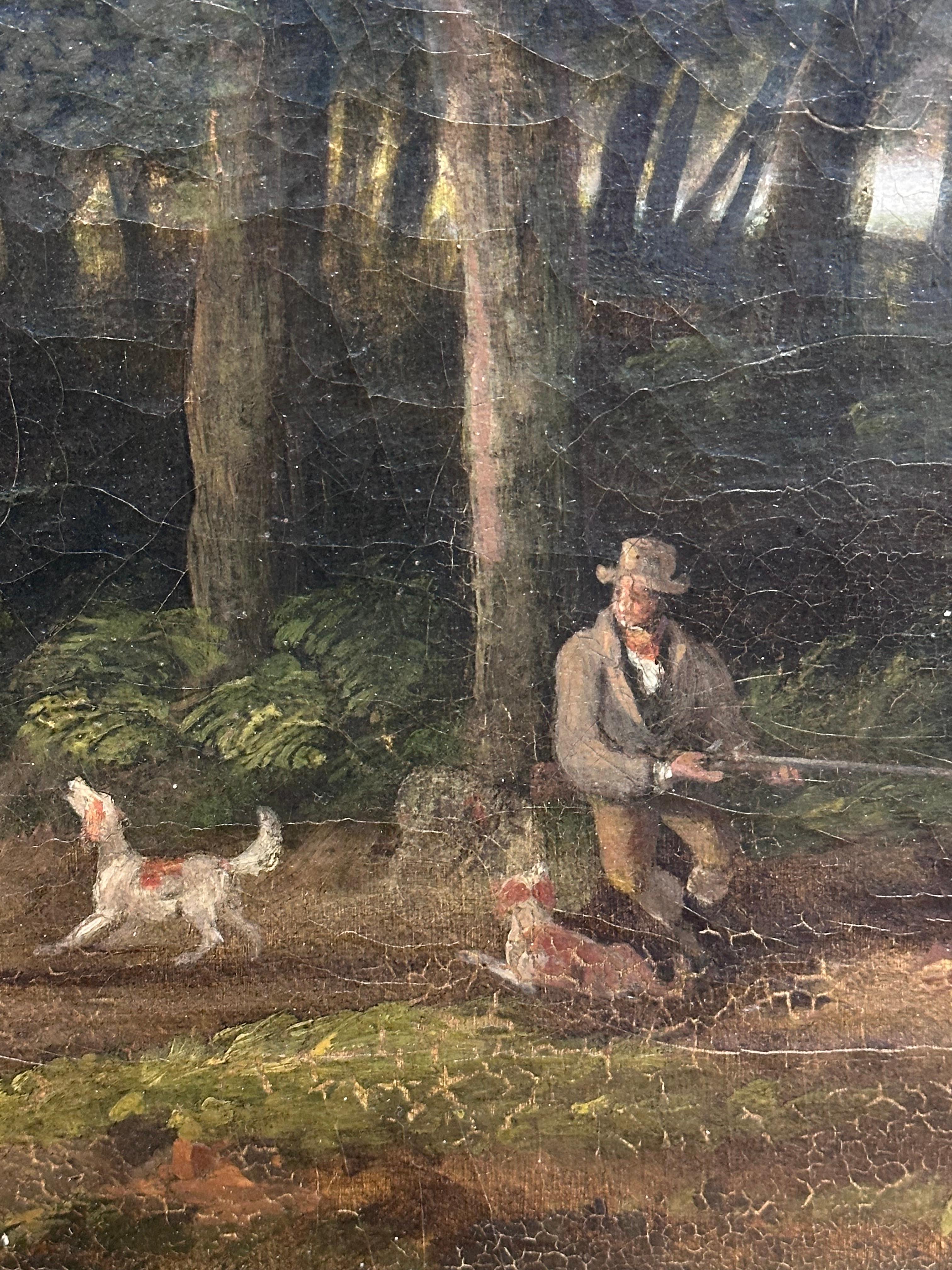 Fine 1830's English Sporting Art Country House Painting Shooting Gentlemen Woods For Sale 2