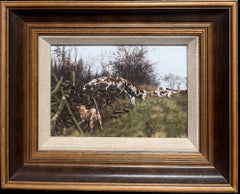 Fox Hounds Hunting through English Countryside Signed Sporting Art Oil Painting
