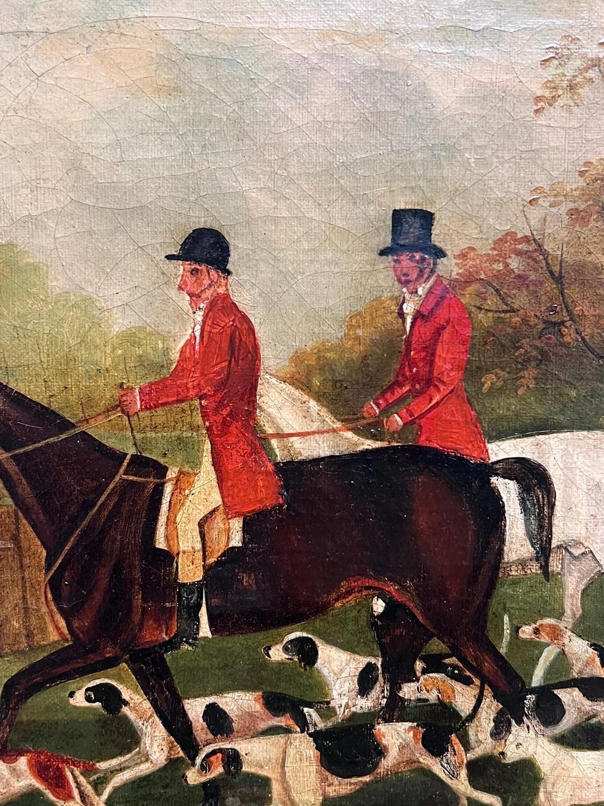 Fox Hunting Huntsman Hounds and Horses English Sporting Art Oil Painting For Sale 1