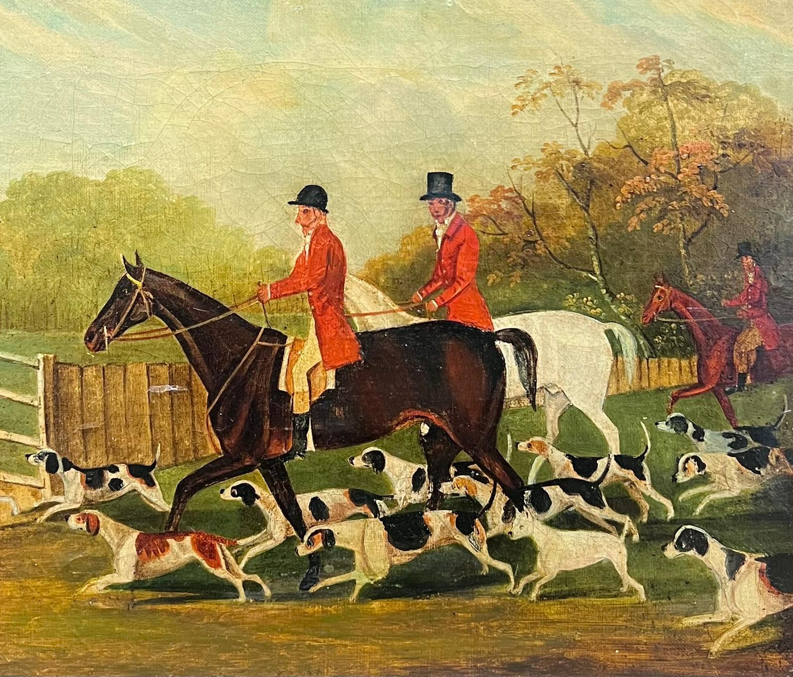 English Sporting Artist Animal Painting - Fox Hunting Huntsman Hounds and Horses English Sporting Art Oil Painting
