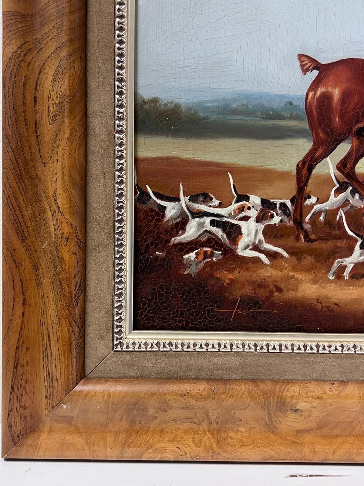 Cazador a caballo con sus perros Pintura al óleo de arte deportivo inglés - Painting Escuela inglesa de English Sporting Artist