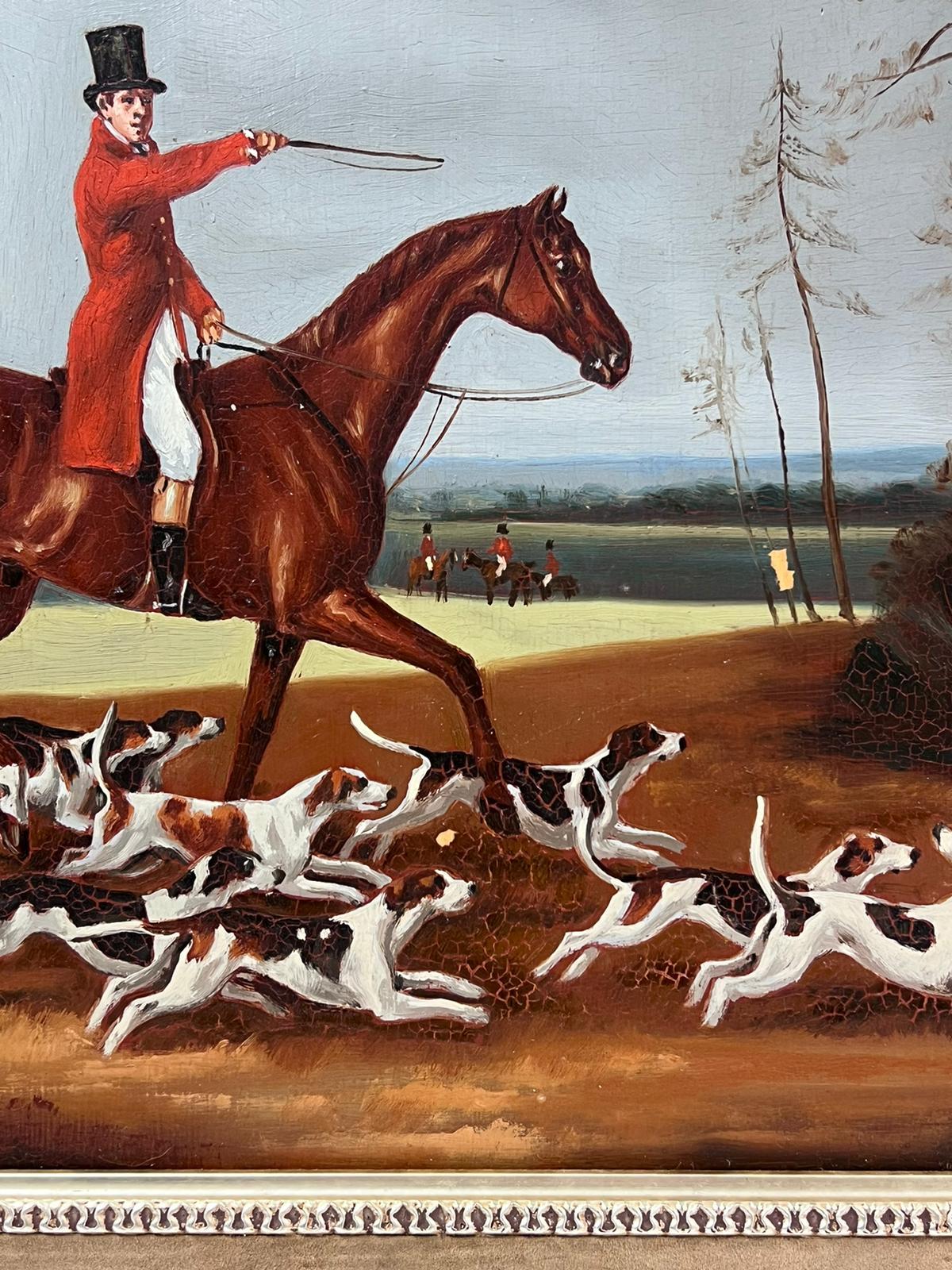 Cazador a caballo con sus perros Pintura al óleo de arte deportivo inglés en venta 1