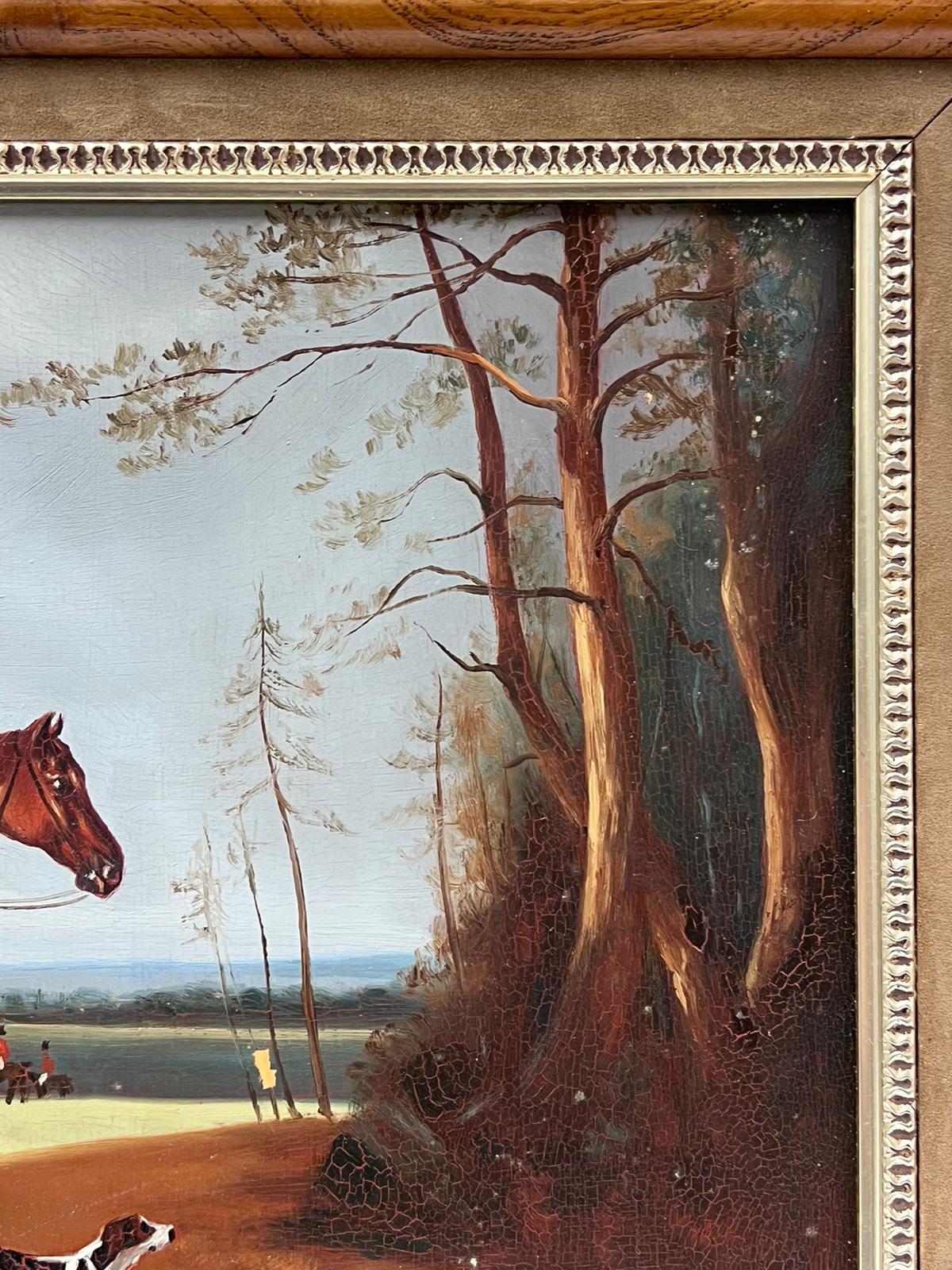 Cazador a caballo con sus perros Pintura al óleo de arte deportivo inglés en venta 2