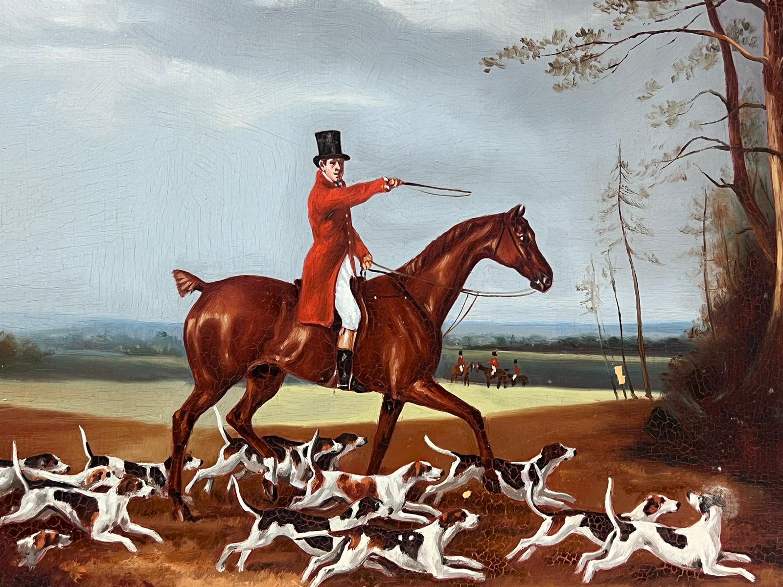 Cazador a caballo con sus perros Pintura al óleo de arte deportivo inglés en venta 3