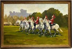 Life Guards on Horseback Windsor Castle England Large British Oil Painting