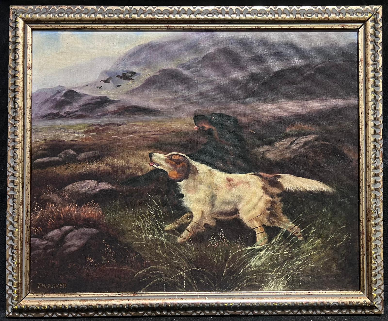 Red Setter Dogs Hunting in Scottish Highland Moors, signiertes englisches Ölgemälde – Painting von English Sporting Artist