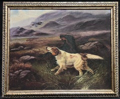 Red Setter Dogs Hunting in Scottish Highland Moors Signed English Oil Painting