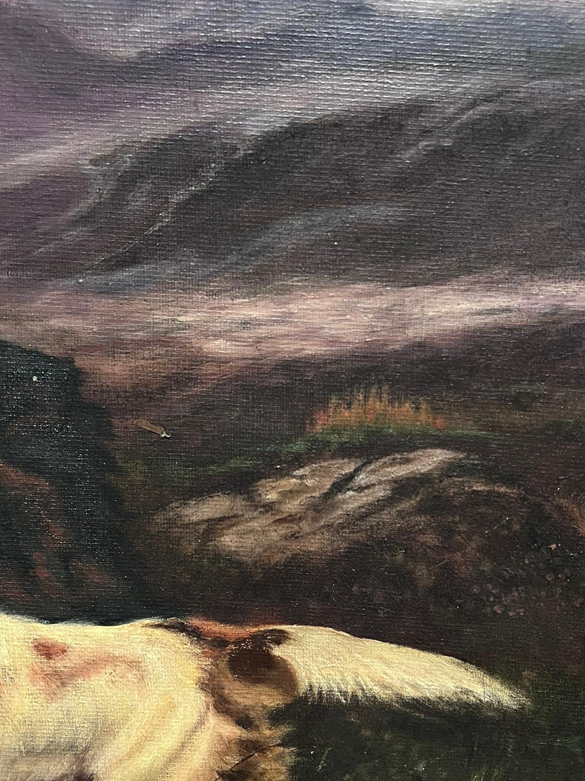 Red Setter Dogs Hunting in Scottish Highland Moors, signiertes englisches Ölgemälde (Schwarz), Landscape Painting, von English Sporting Artist