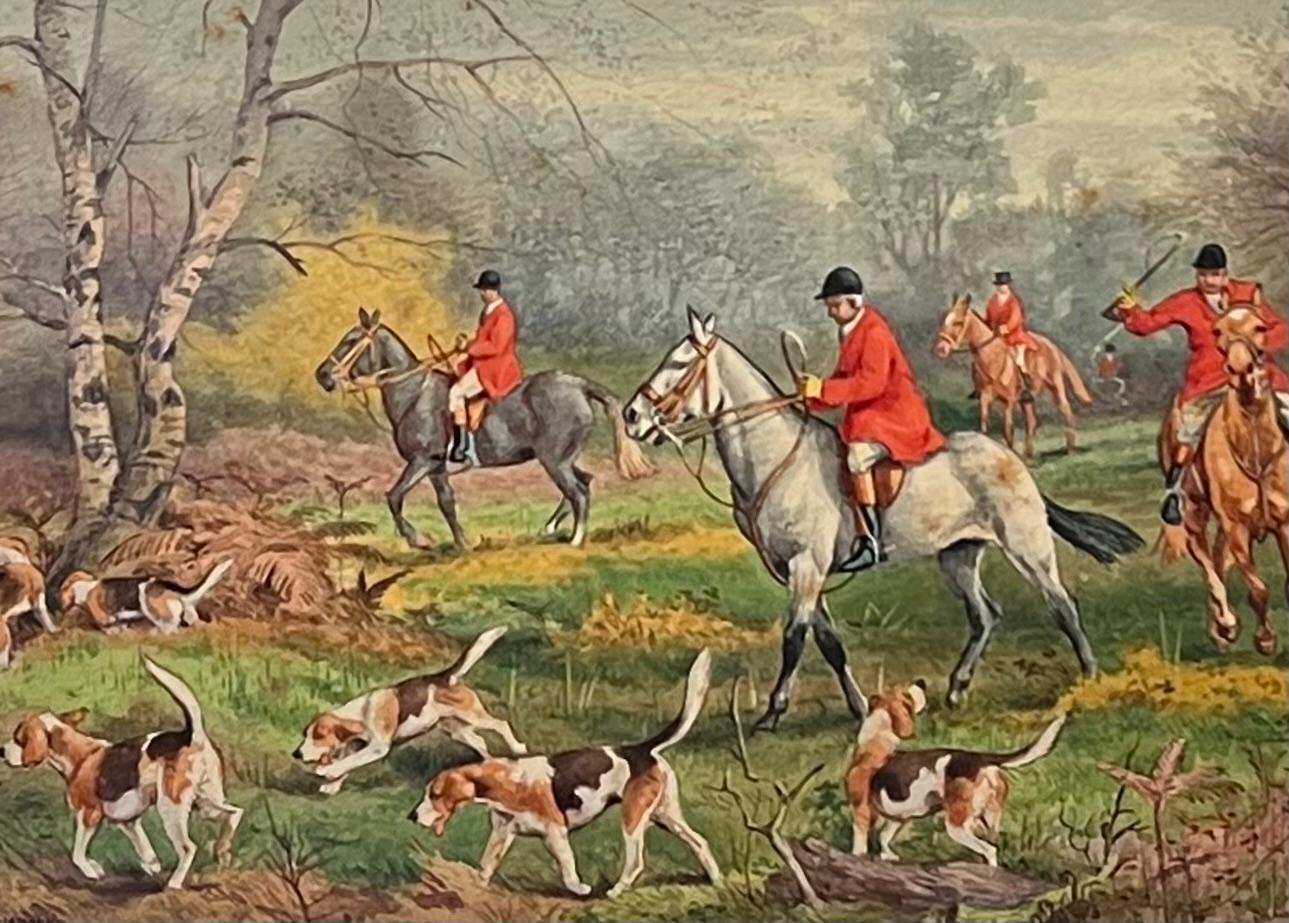 Ensemble de 3 tableaux anciens de chasse au renard, vers 1920 - Painting de English Sporting Artist
