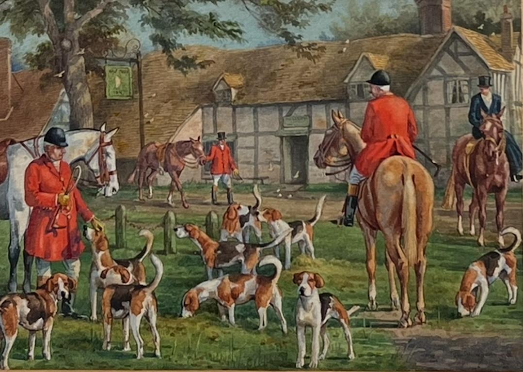 Ensemble de 3 tableaux anciens de chasse au renard, vers 1920 - Marron Animal Painting par English Sporting Artist