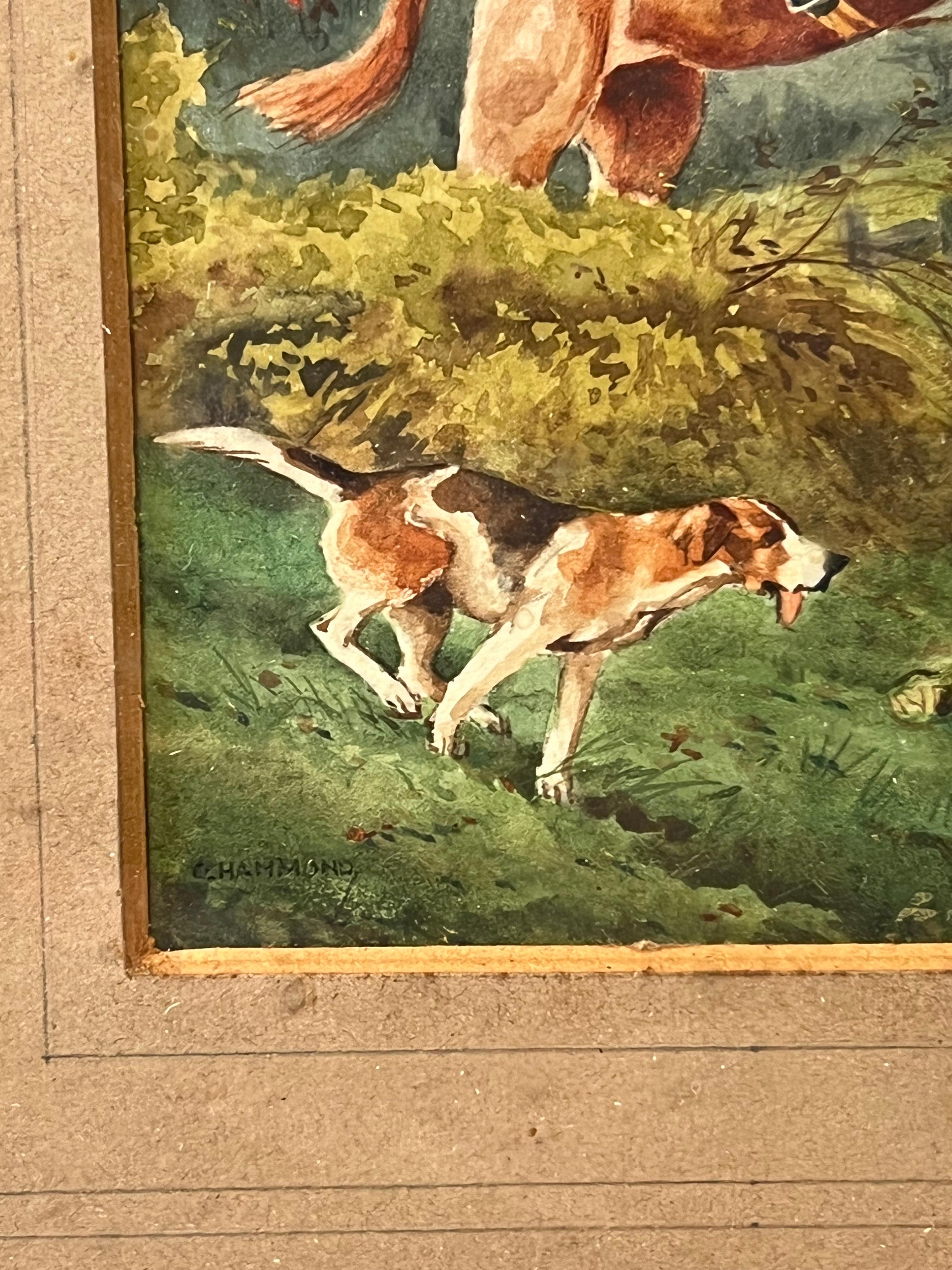 Scènes de chasse au renard anglais
Ensemble de trois (3) x Aquarelles
3 x aquarelles sur papier, encadrées 
chaque pièce encadrée : 8.5 x 10.5 pouces
chaque aquarelle : 8 x 10 pouces
Collectional : collection privée, Angleterre
Condit : très bon