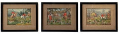 Set of 3 Antique English Fox Hunting Paintings, circa 1920's