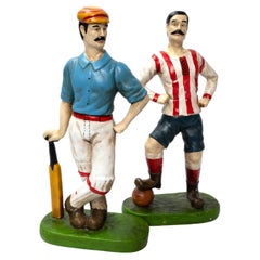 Antique English Sporting Figures Of A Cricketer And A Footballer C.1920