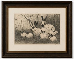 English Spot Rabbits – Wildlife Lithograph by Henri Verstijnen, c.1925