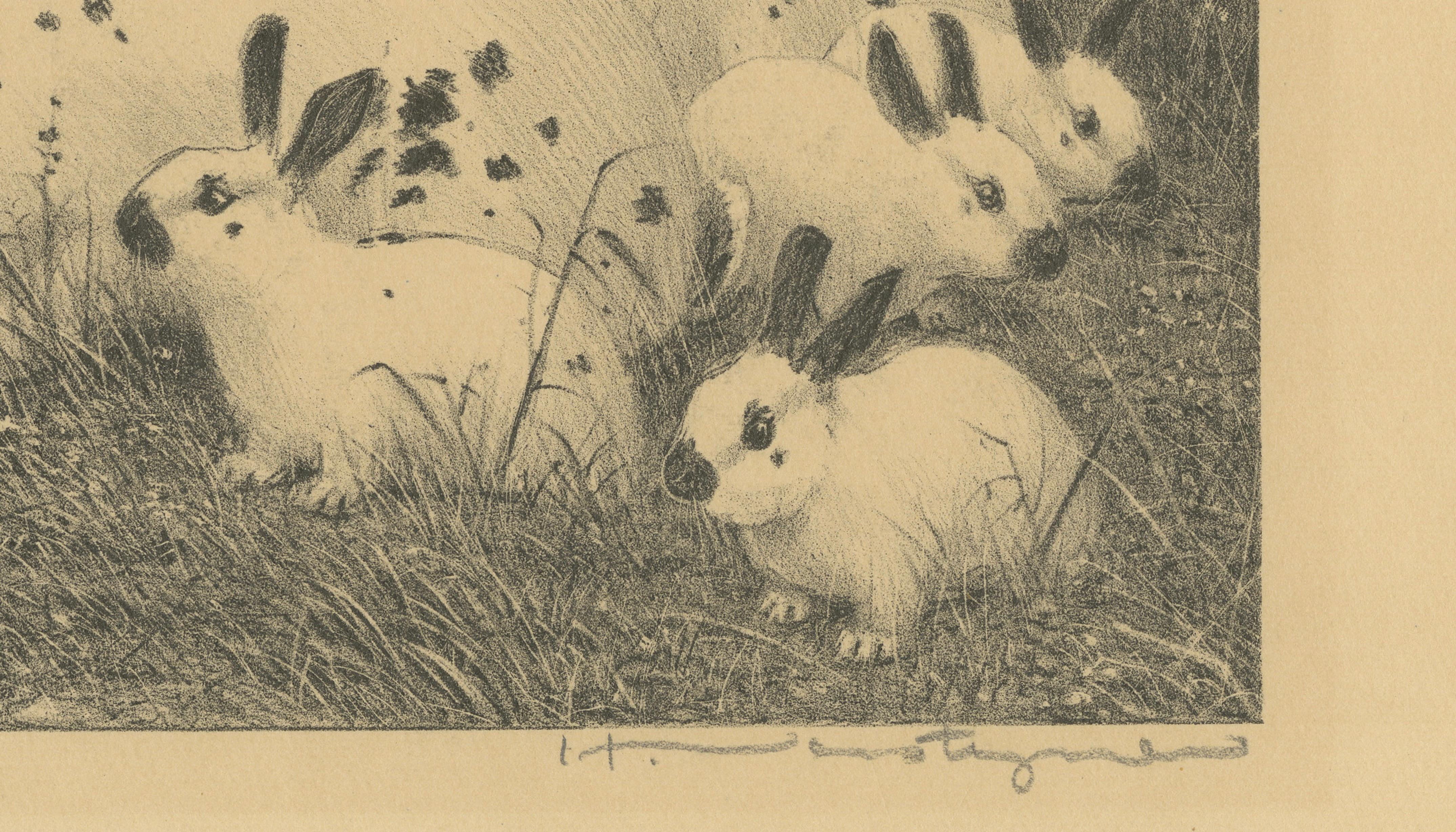 English Spot Rabbits – Wildlife Lithograph by Henri Verstijnen, c.1925