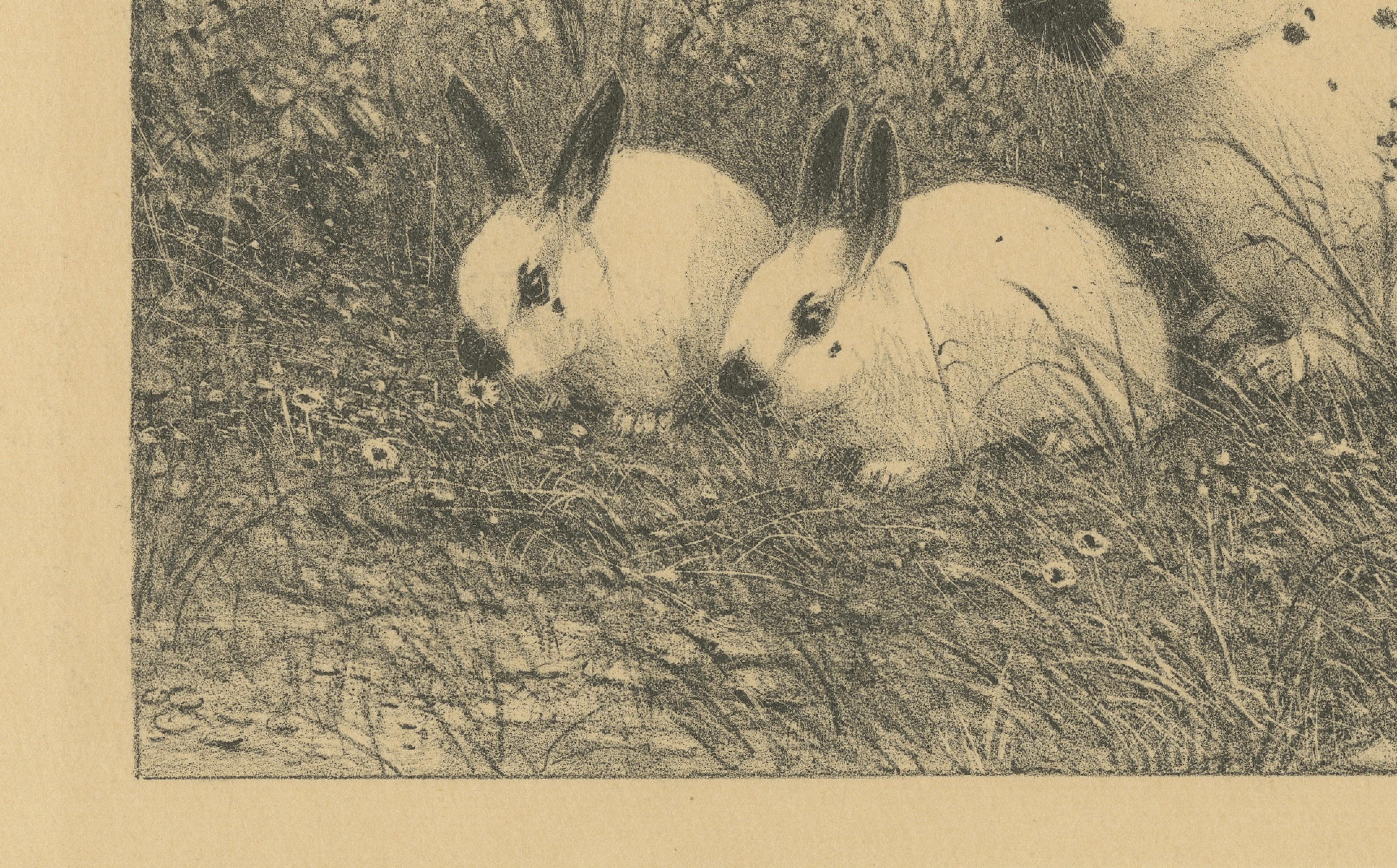 English Spot Rabbits – Wildlife Lithograph by Henri Verstijnen, c.1925