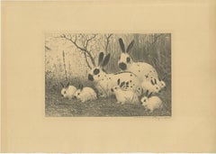 English Spot Rabbits – Wildlife Lithograph by Henri Verstijnen, c.1925