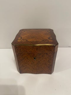 English Square Burl Tea Caddy Brass Stringing and Interior Lid, 19th Century