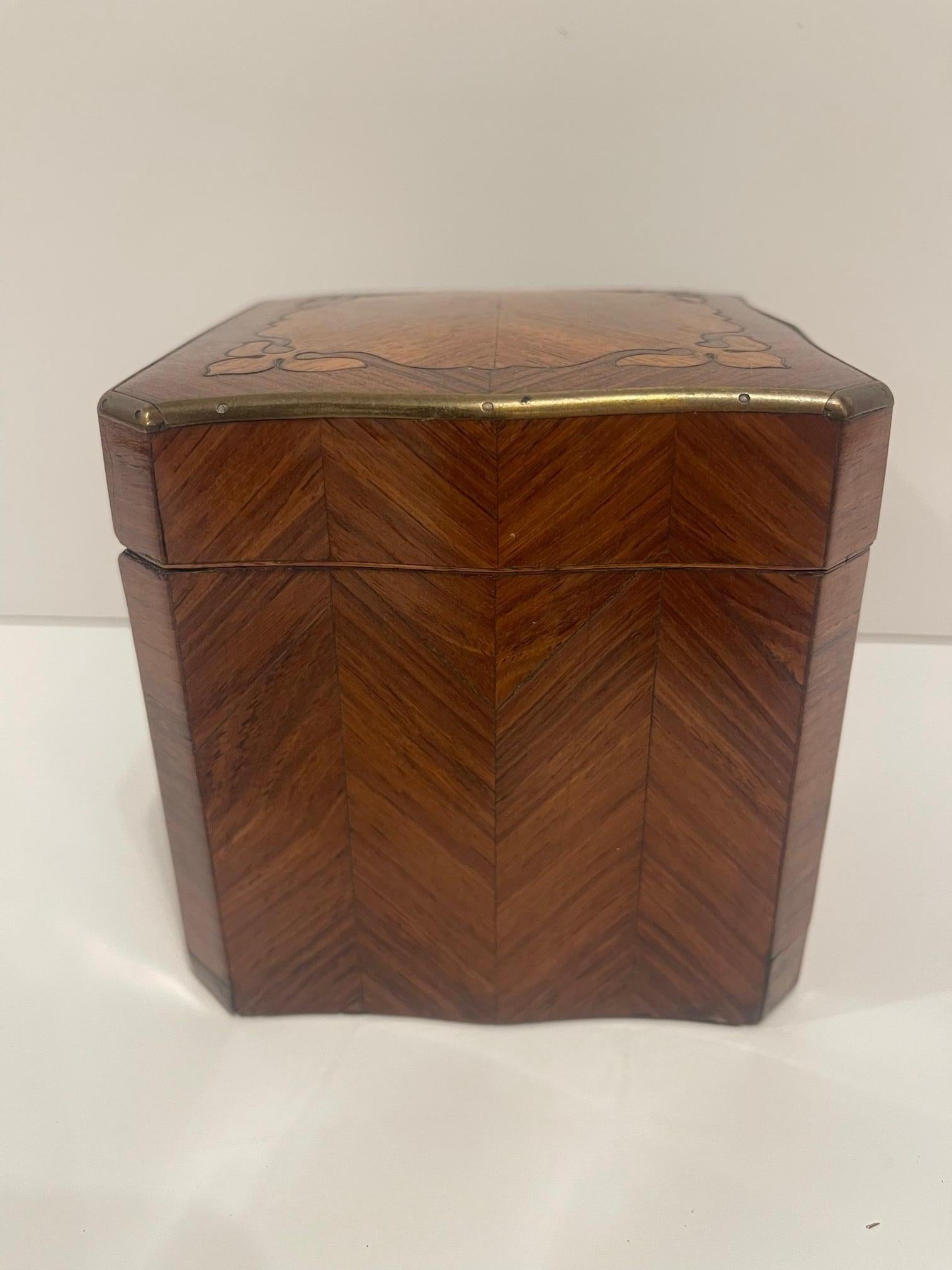 English Square Burl Tea Caddy Brass Stringing and Interior Lid, 19th Century For Sale 3