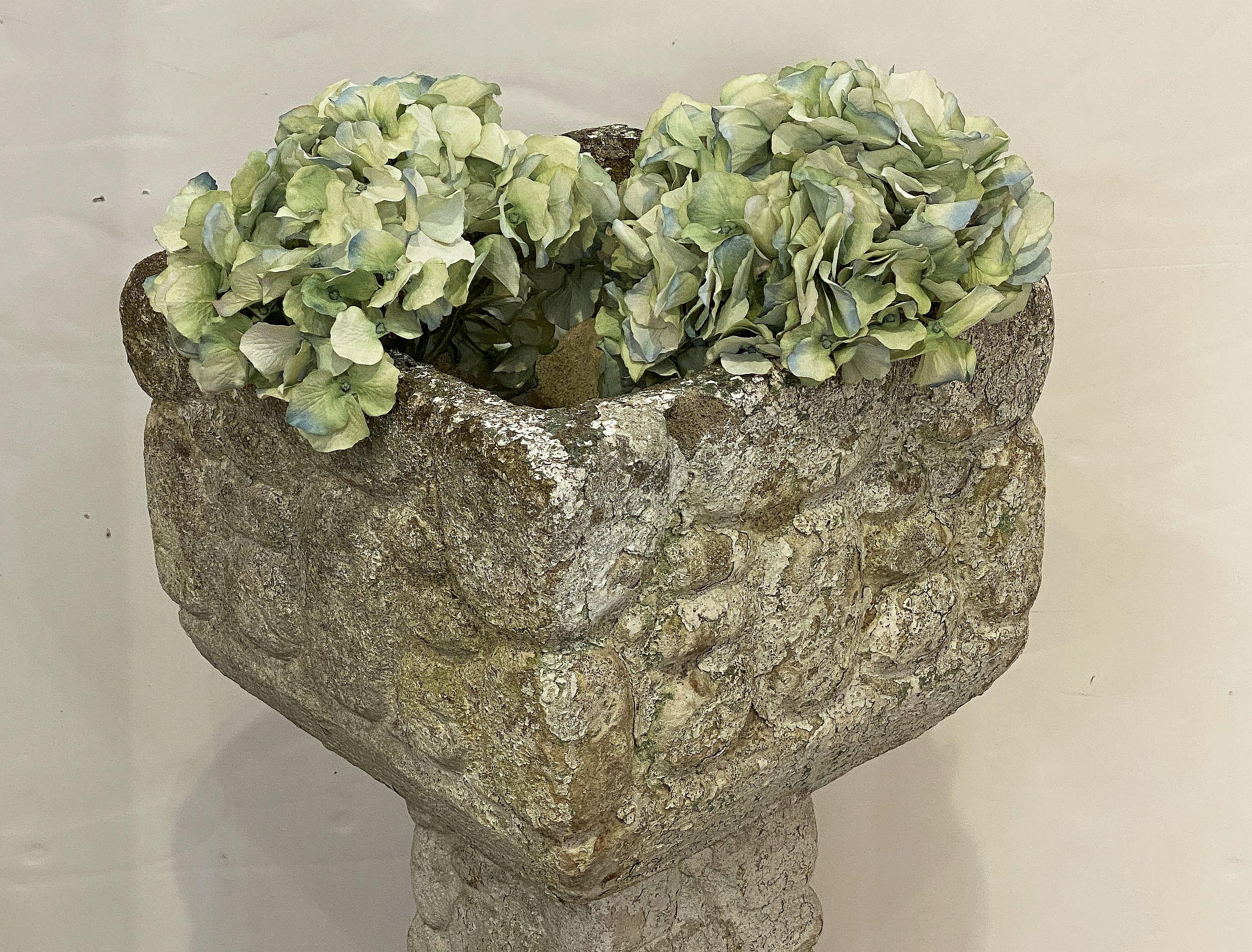 English Square Pedestal Garden Planters with Cobblestone Relief (Four Available) For Sale 5